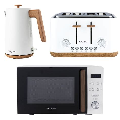 white kettle toaster microwave set.